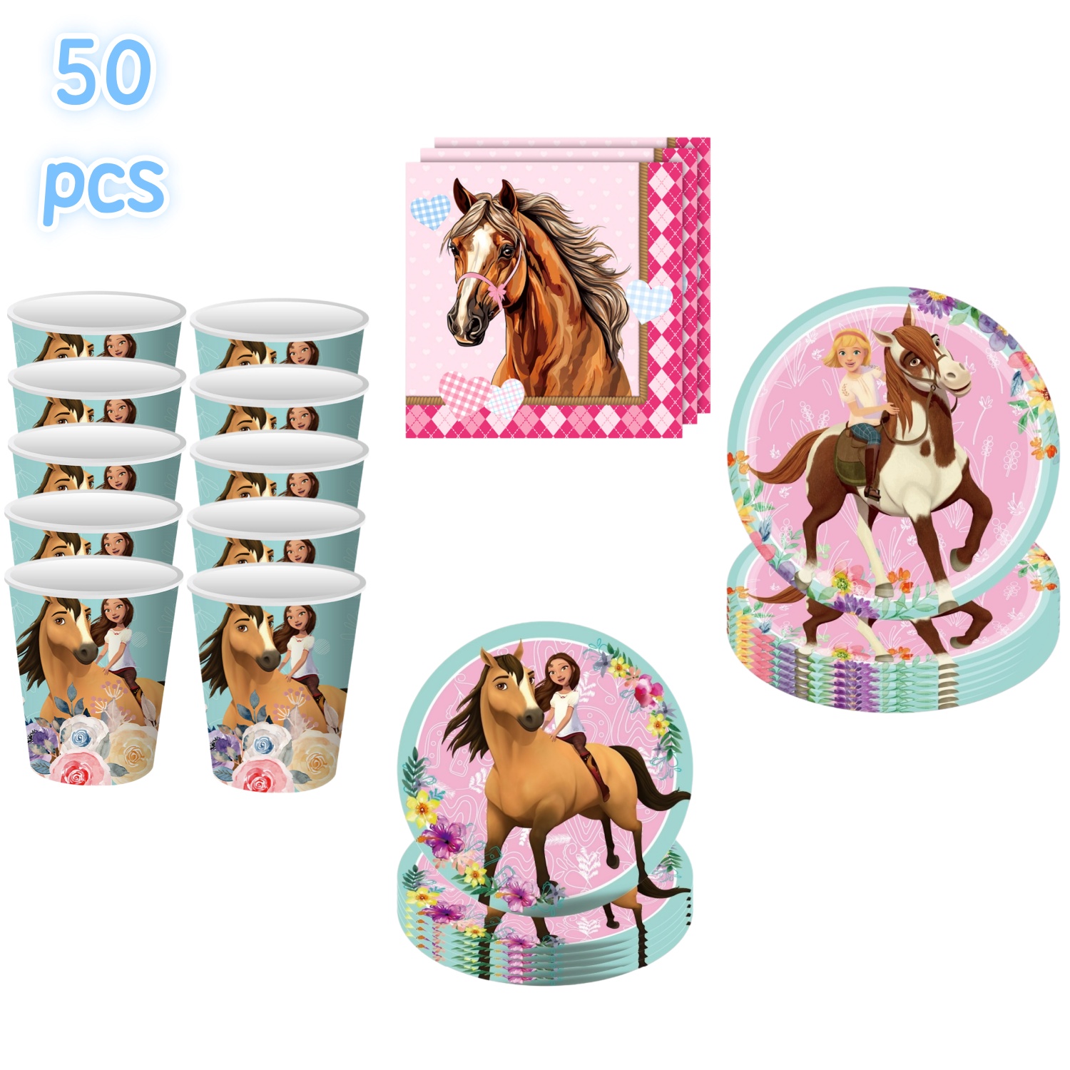 Table Cloth Disposable - Cartoon Spirit-Stallion Riding Horse Birthday Party